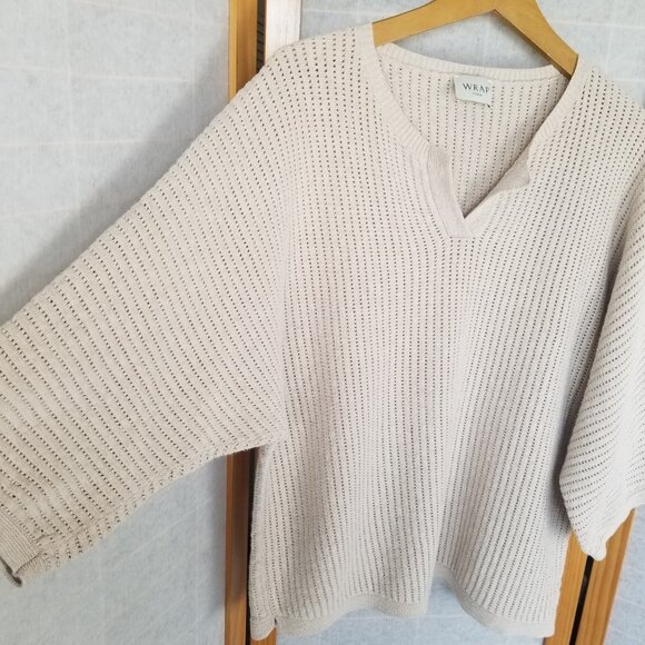 WRAP London Sweater Linen Cotton Blend Batwing Short Sleeve Split Neck US 12 - Picture 3 of 8